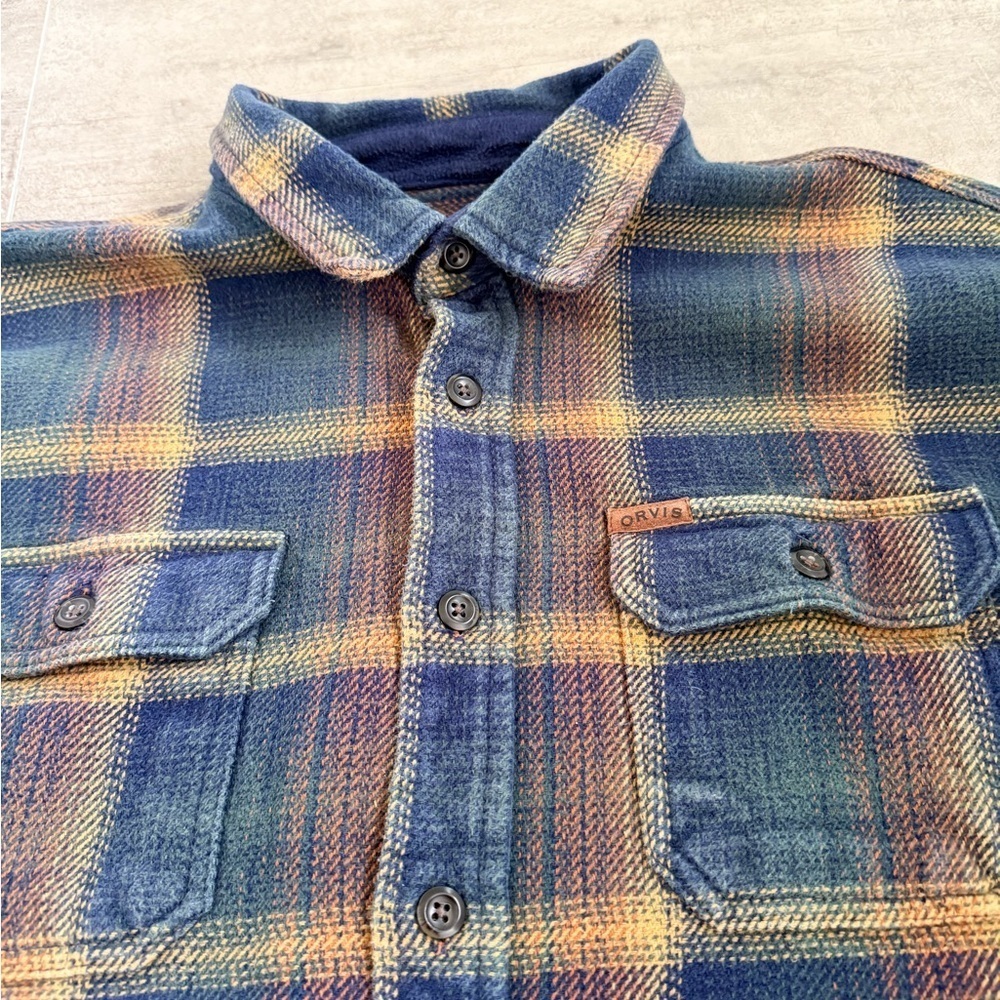 Men's Blue Yellow Plaid Flannel Long Sleeve Button Up Shirt Casual Outdoor - Picture 9 of 16